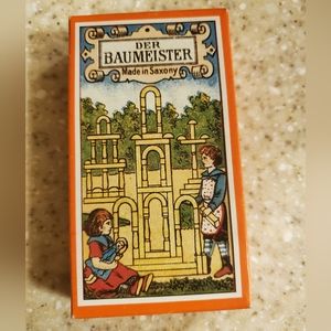 Vintage DER BAUMEISTER Mini Wood Building Blocks Made in Saxony 1983 w/ box